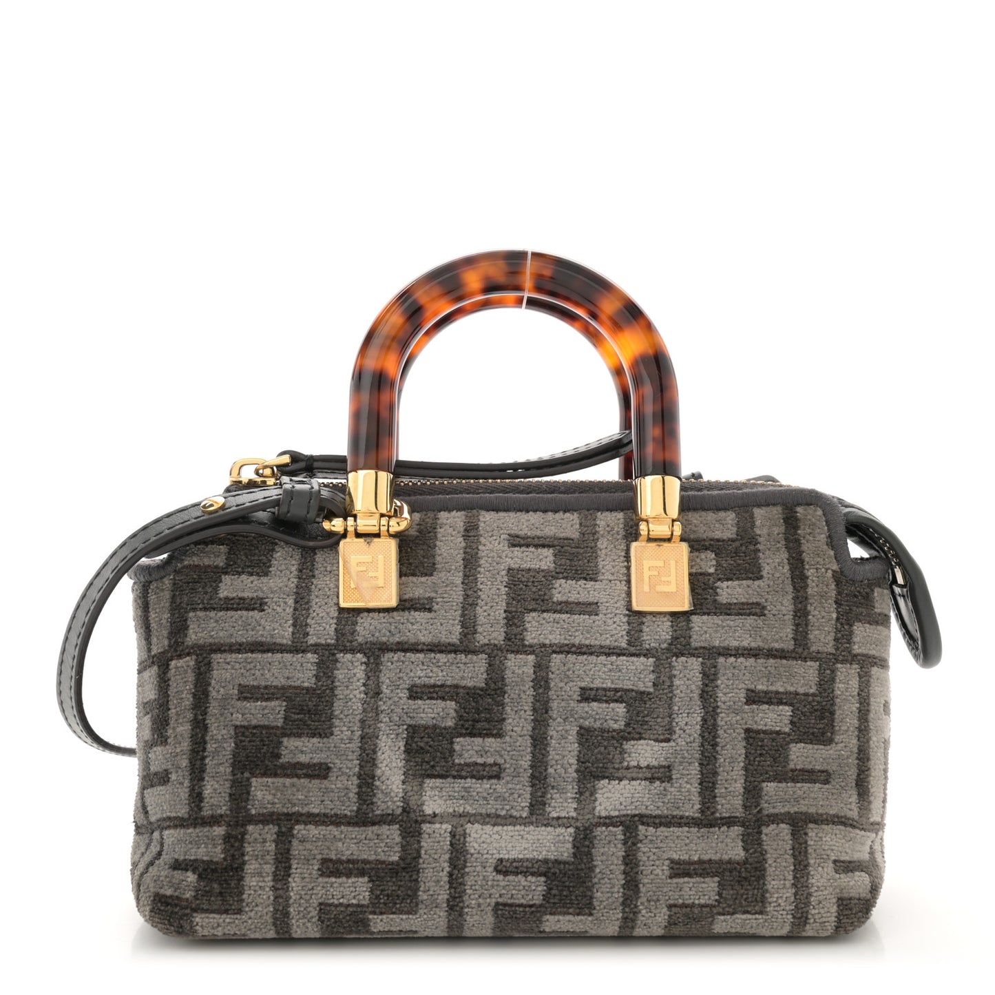 Chenille Vitello King Plexiglass FF Mini By The Way Top Handle Boston Bag Tortora Nuvola