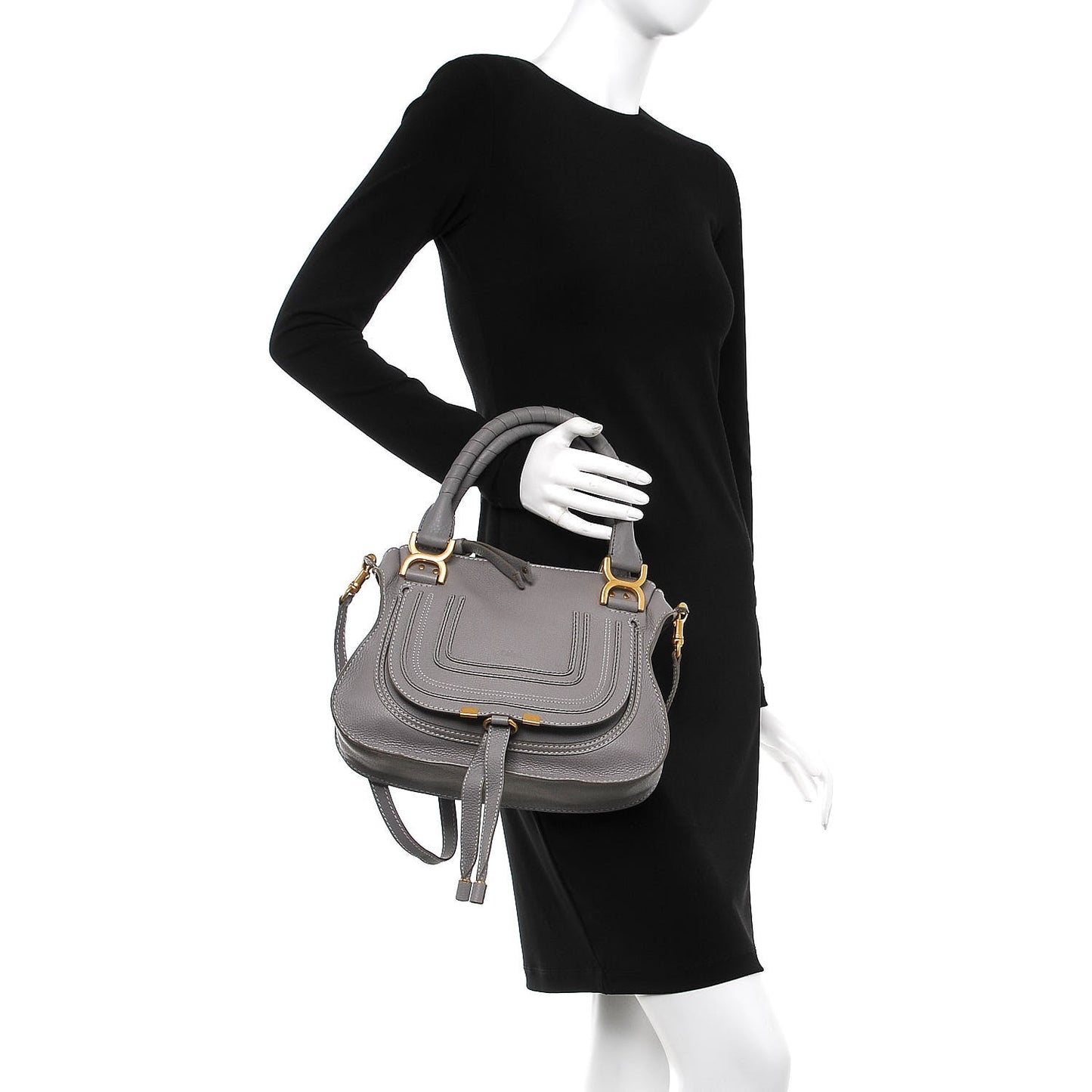 Calfskin Small Marcie Satchel Cashmere Grey