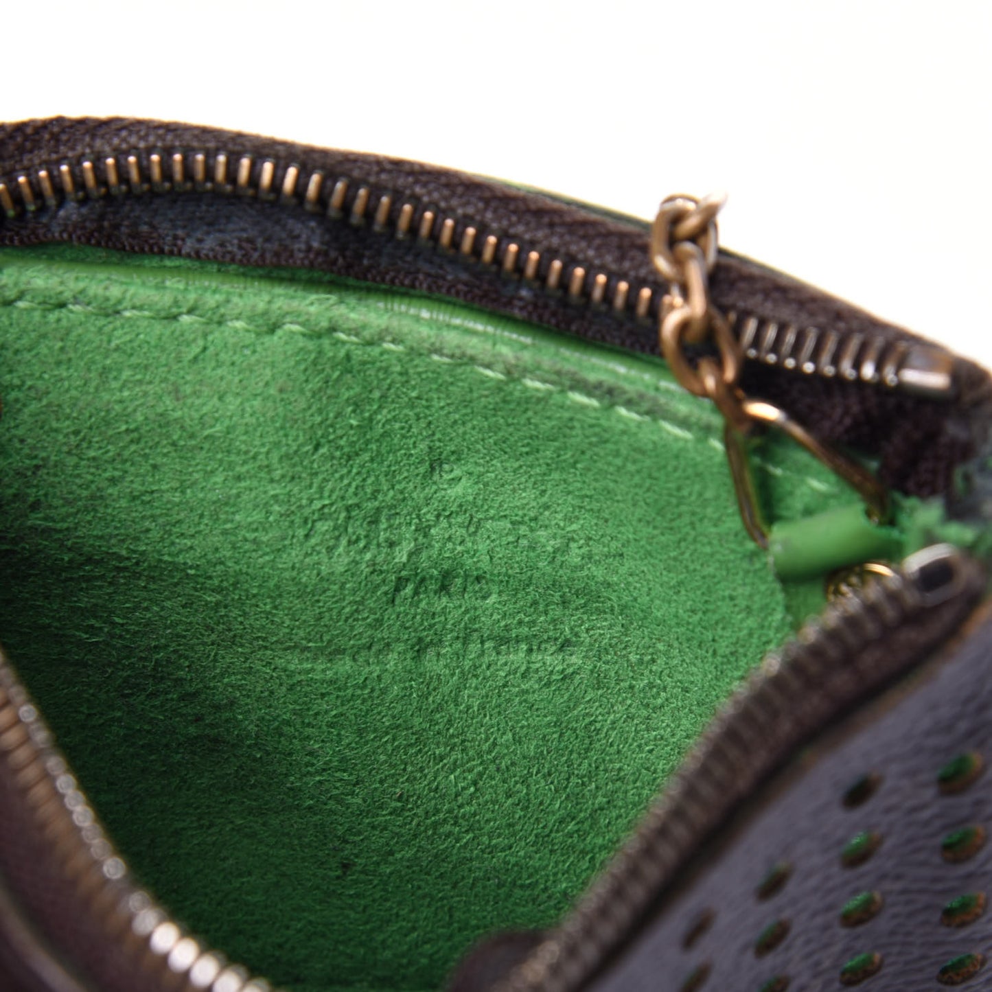 Monogram Perforated Key Pouch Green