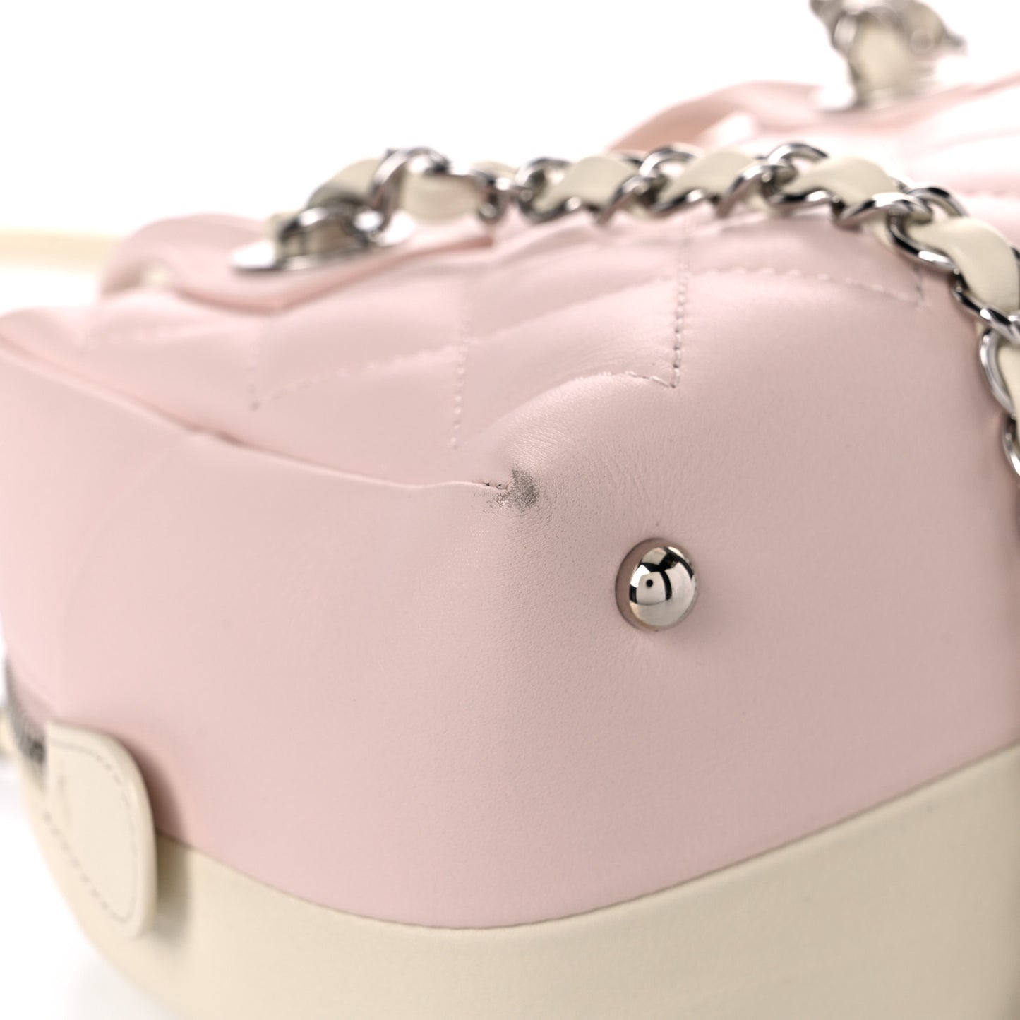 Calfskin Quilted Feather Weight Bowling Bag Ivory Light Pink