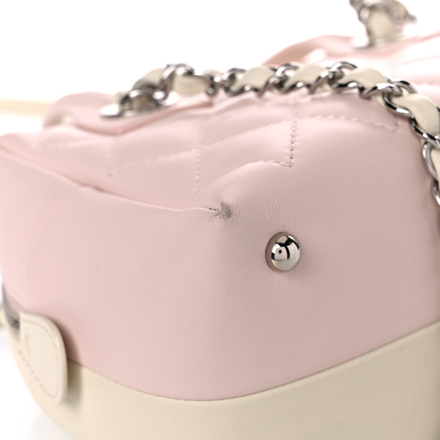 Chanel Calfskin Quilted Feather Weight Bowling Bag Ivory Light Pink 11 of 15