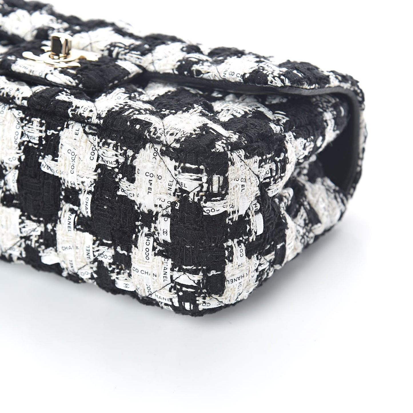Tweed Quilted Mini Rectangular Flap Black Ecru White