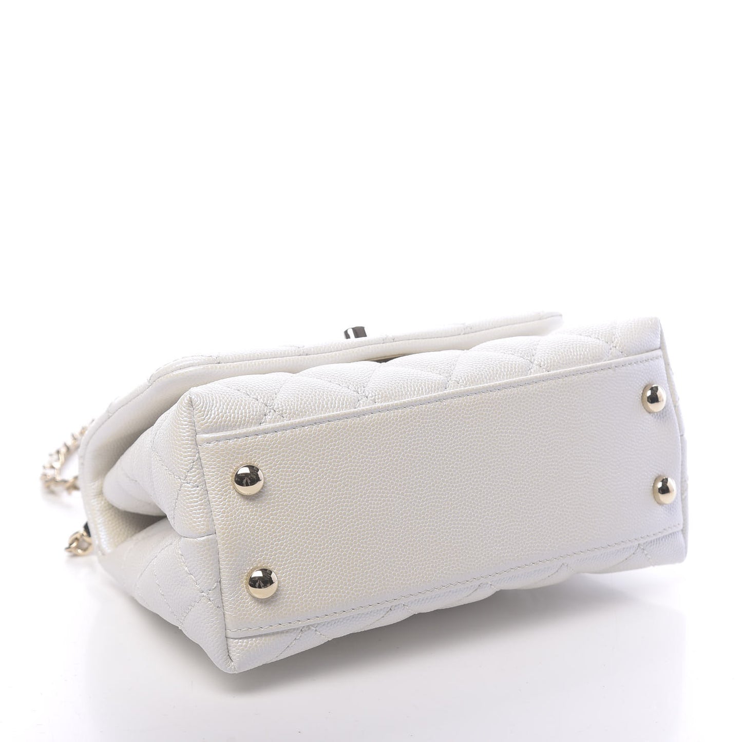 Iridescent Caviar Quilted Extra Mini Coco Handle Flap Ivory