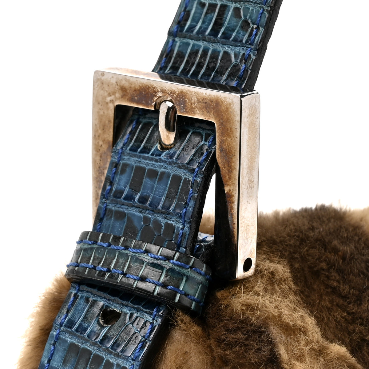 Rabbit Fur Lizard Baguette Brown Blue