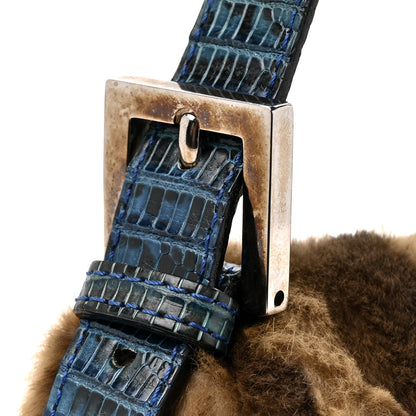 Fendi Rabbit Fur Lizard Baguette Brown Blue 12 of 12