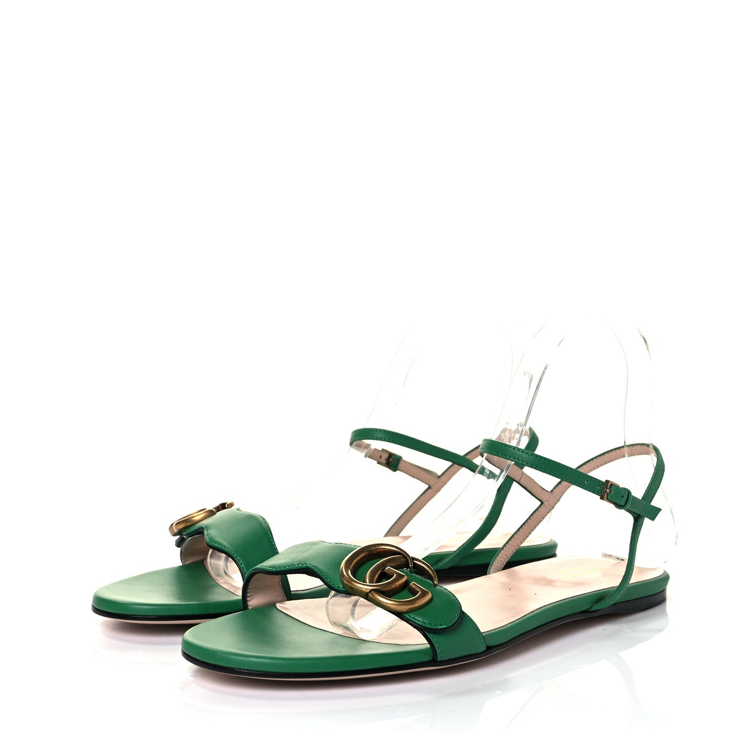 Lifford Calfskin GG Marmont Ankle Wrap Flat Sandals 39.5 New Shamarock