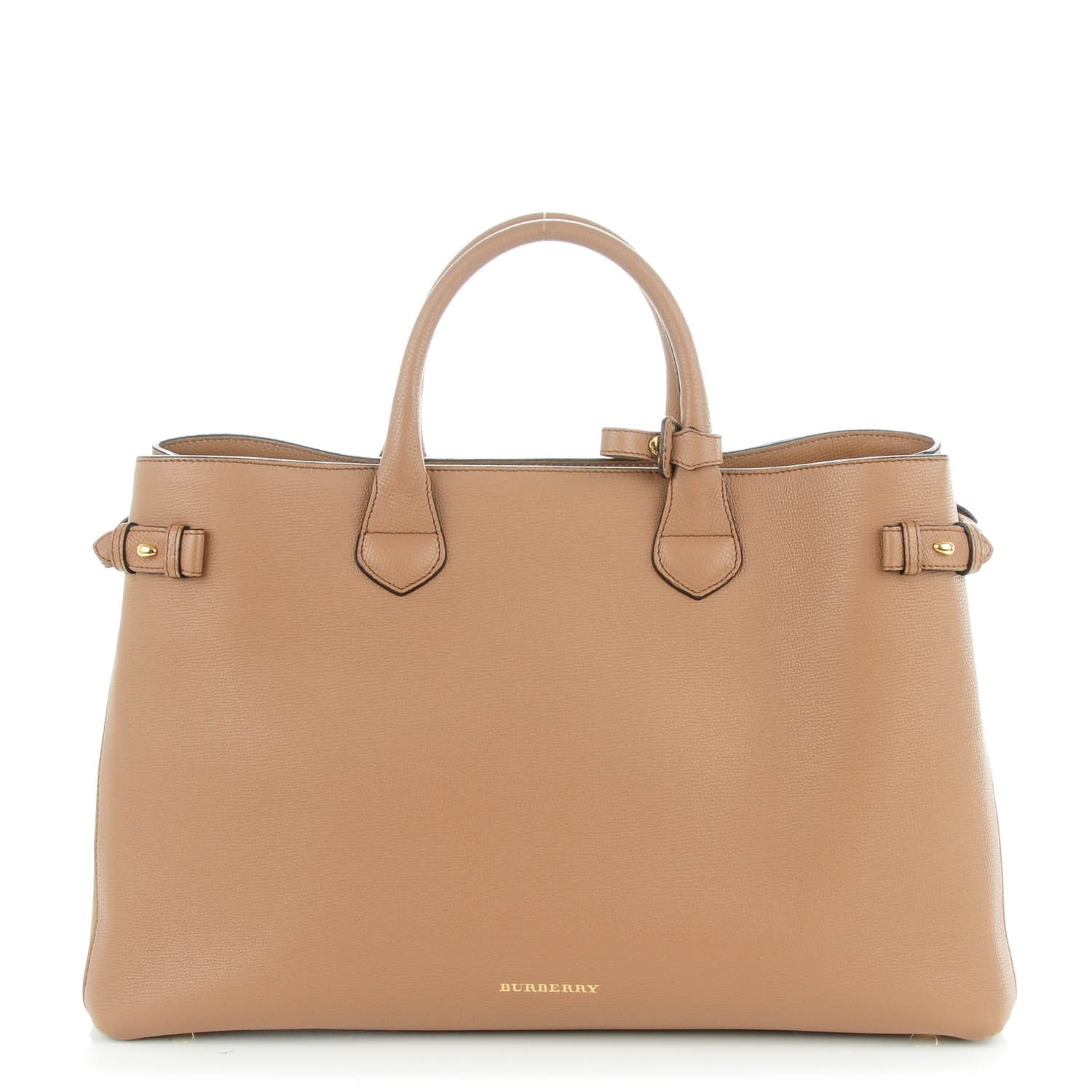 Burberry Grainy Calfskin House Check Large Banner Tote Dark Sand 1 of 7