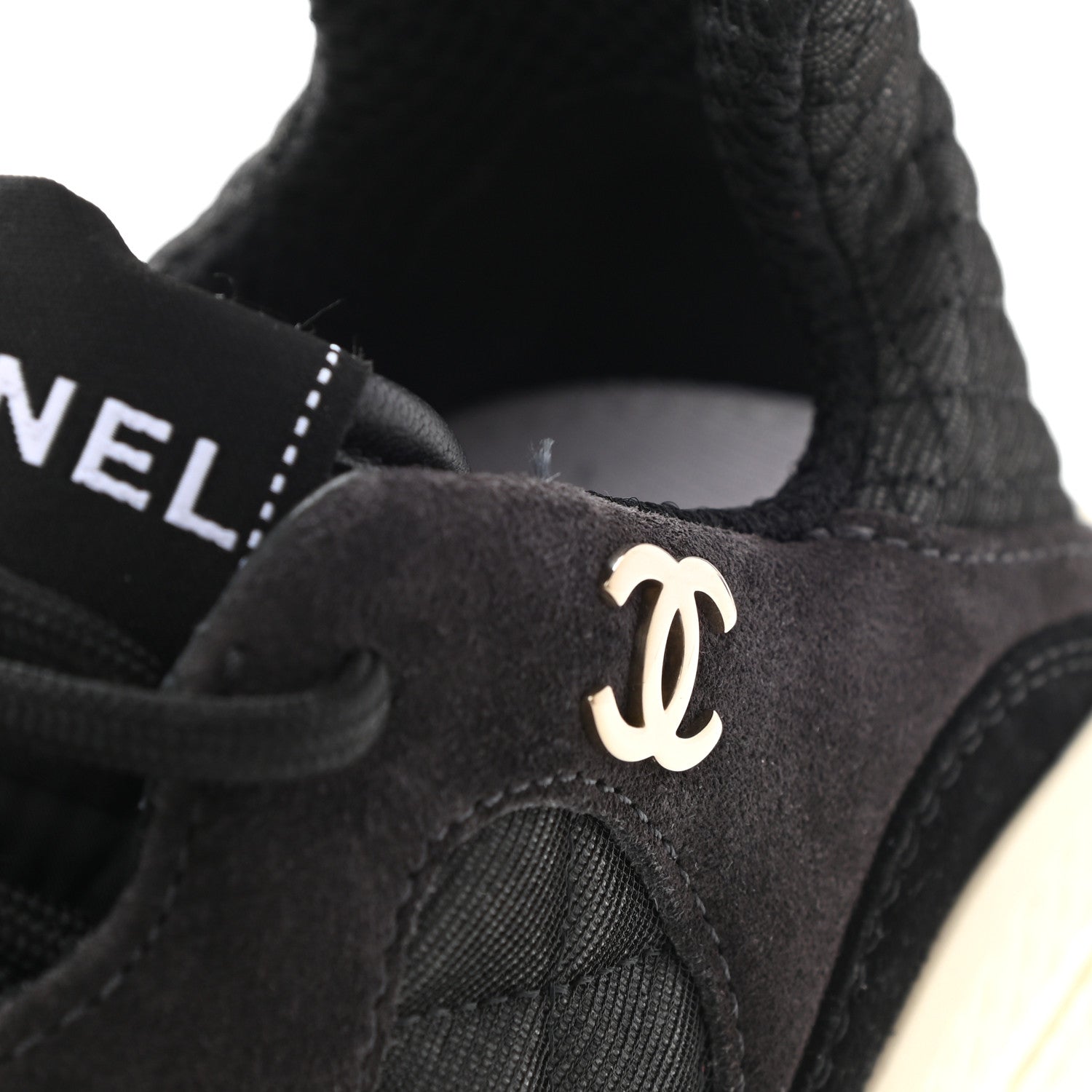 Chanel Mesh Suede Calfskin Quilted Sneakers 36 Black Dark Grey 9 of 10