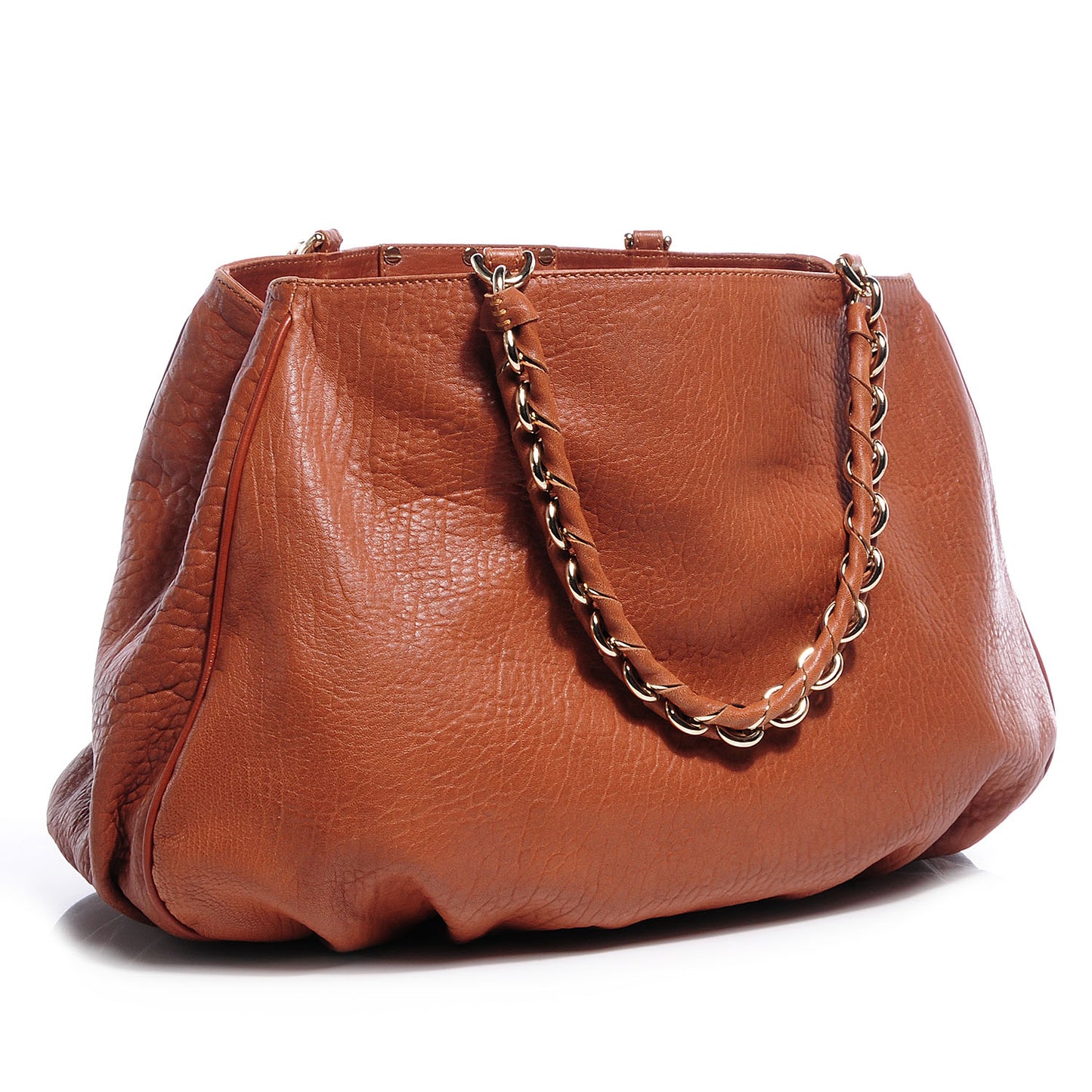 Crinkled Lambskin Colorblock Mia Tote Camel Osso Naturale