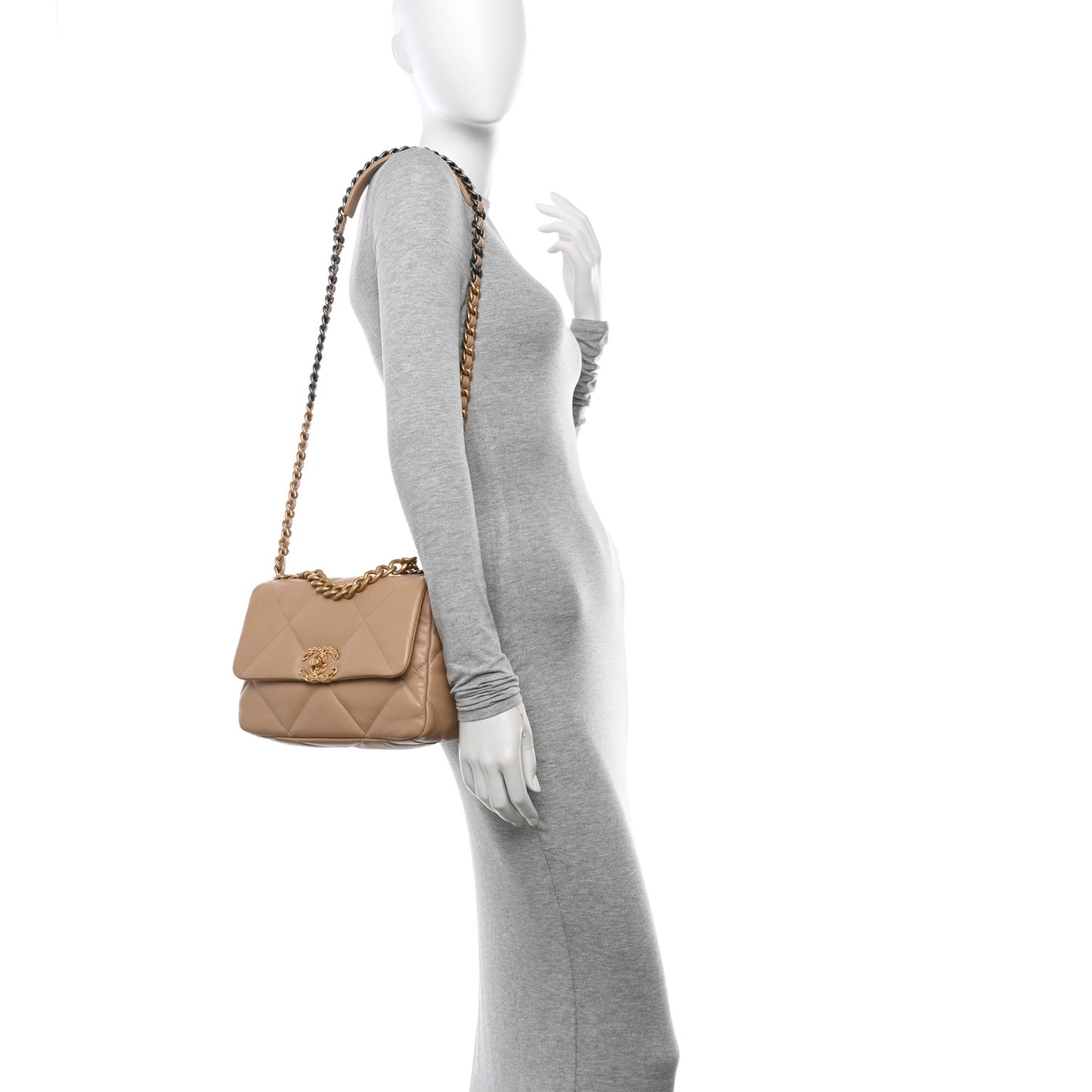 Lambskin Quilted Medium Chanel 19 Flap Beige