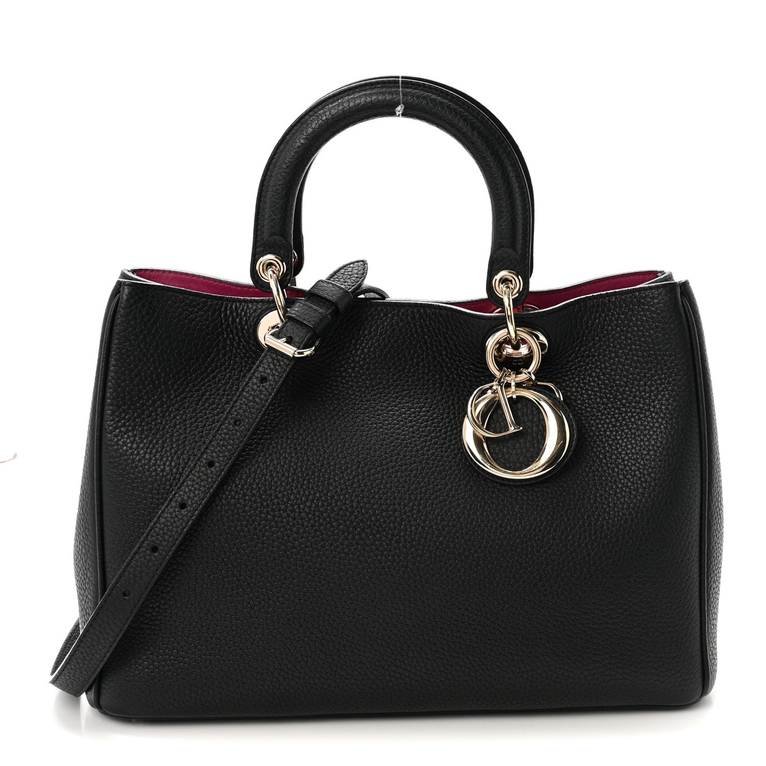 Christian Dior Bullcalf Medium Diorissimo Tote Black Rose Indien 1 of 11