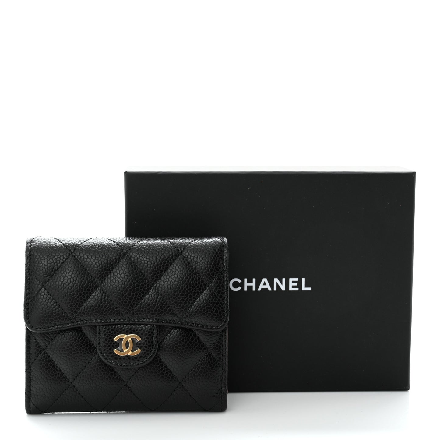 Caviar Quilted Compact Flap Wallet Black