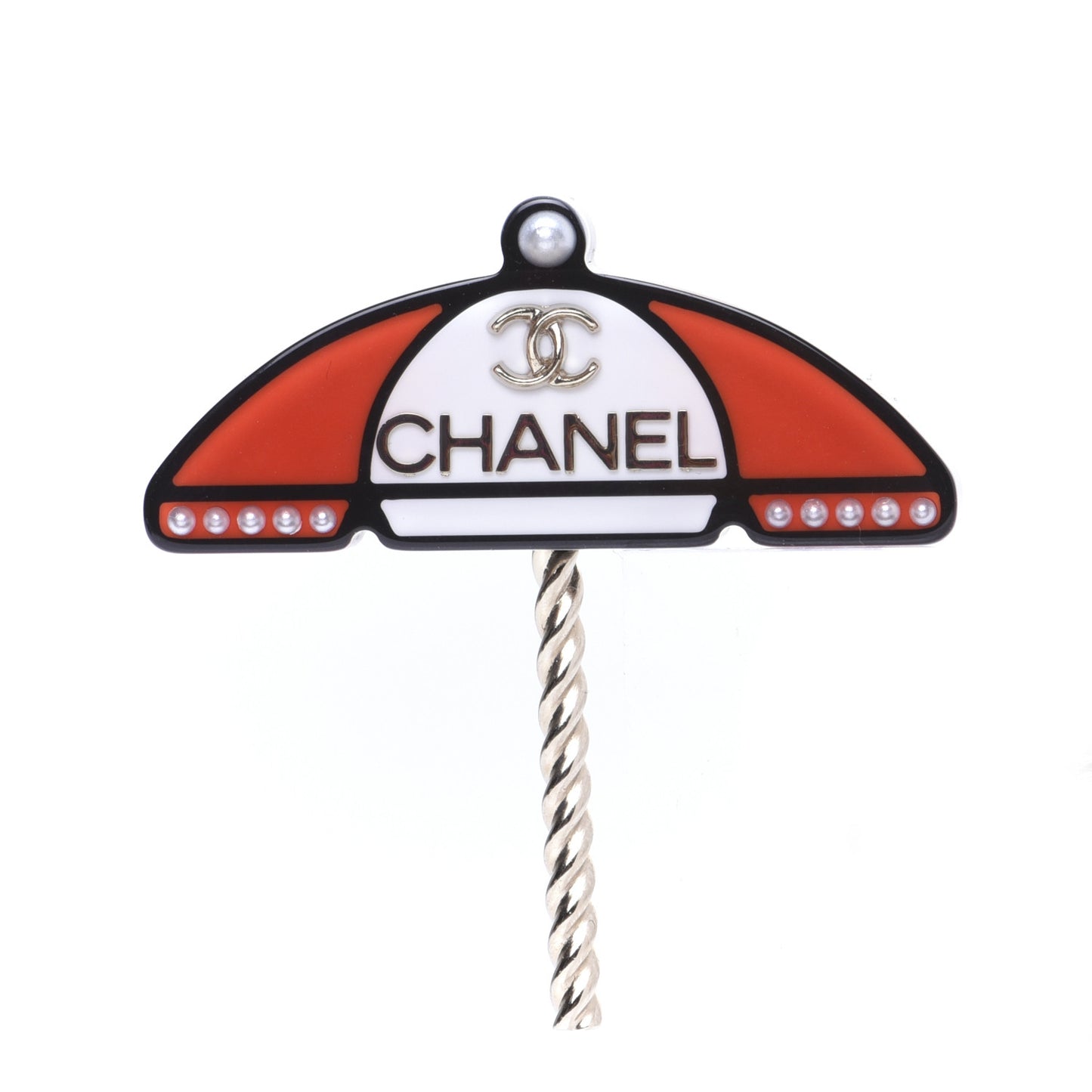 Resin Pearl Umbrella Brooch Gold Red White
