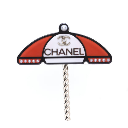 Chanel Resin Pearl Umbrella Brooch Gold Red White 1 of 8