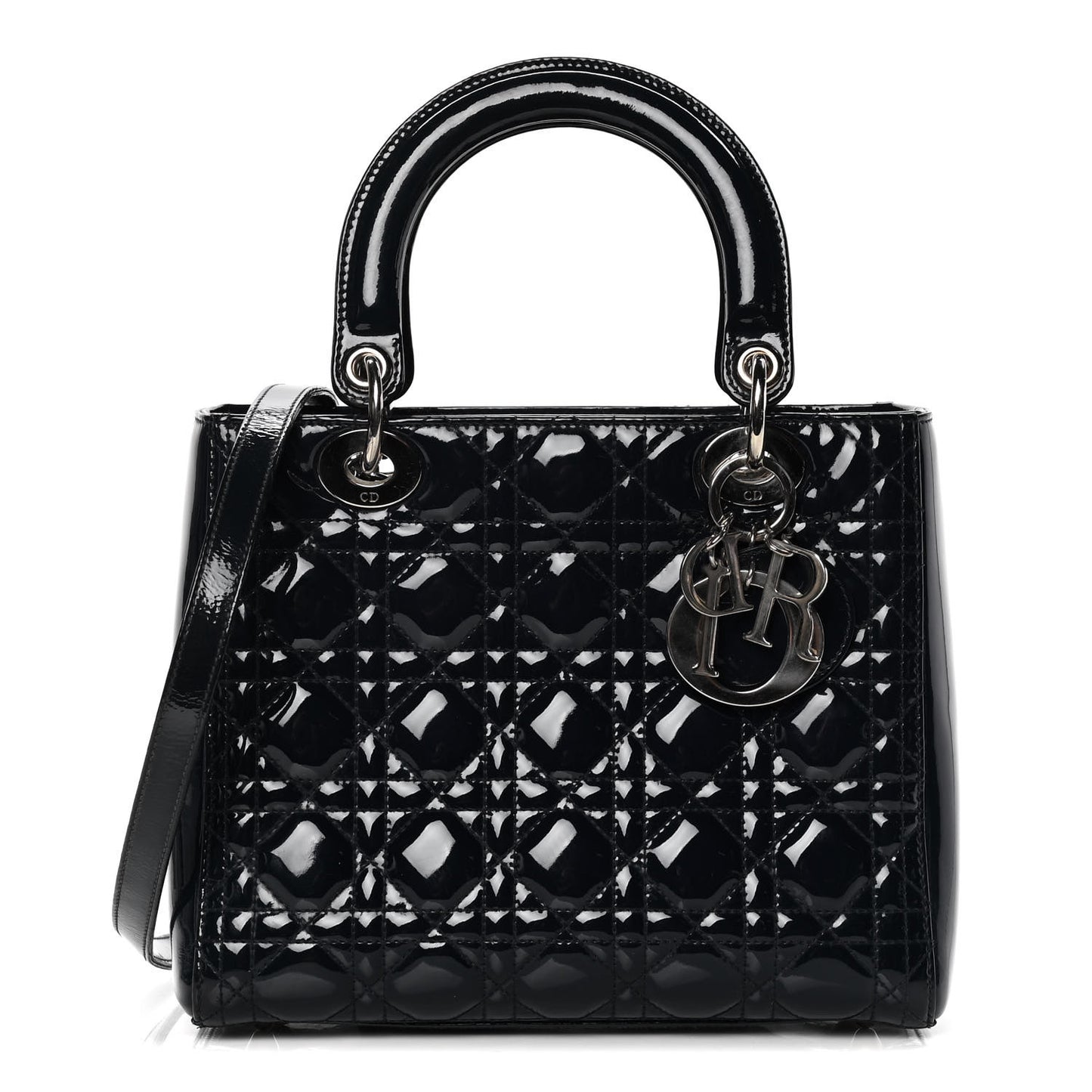 Patent Cannage Medium Lady Dior Navy Blue