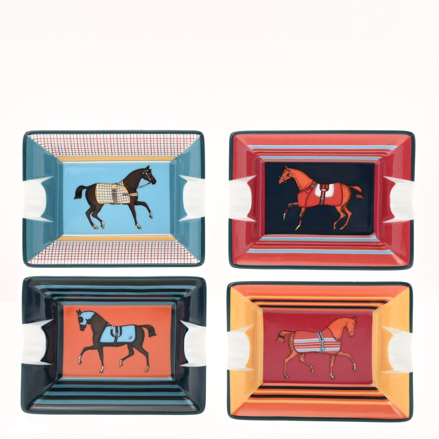 Hermes Porcelain Rocabar A Cheval Set of 4 Mini Ashtrays Multicolor 1 of 3