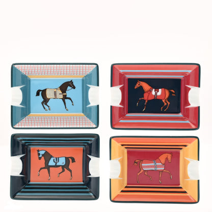 Hermes Porcelain Rocabar A Cheval Set of 4 Mini Ashtrays Multicolor 1 of 3