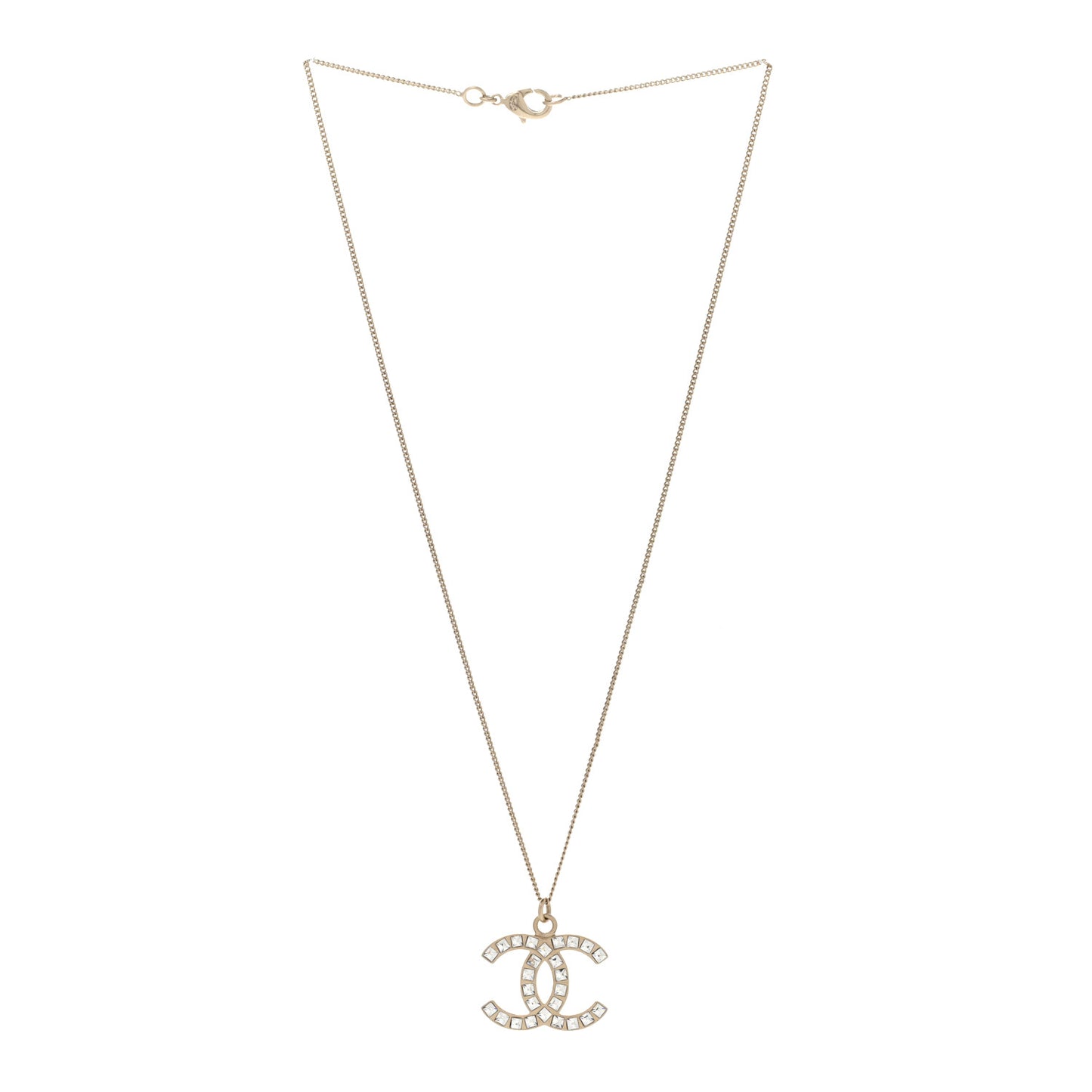 Baguette Crystal CC Necklace Light Gold