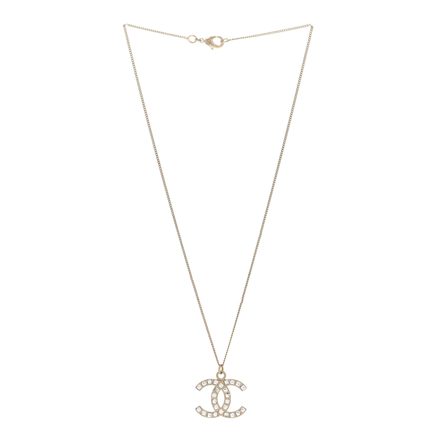 Chanel Baguette Crystal CC Necklace Light Gold 3 of 6