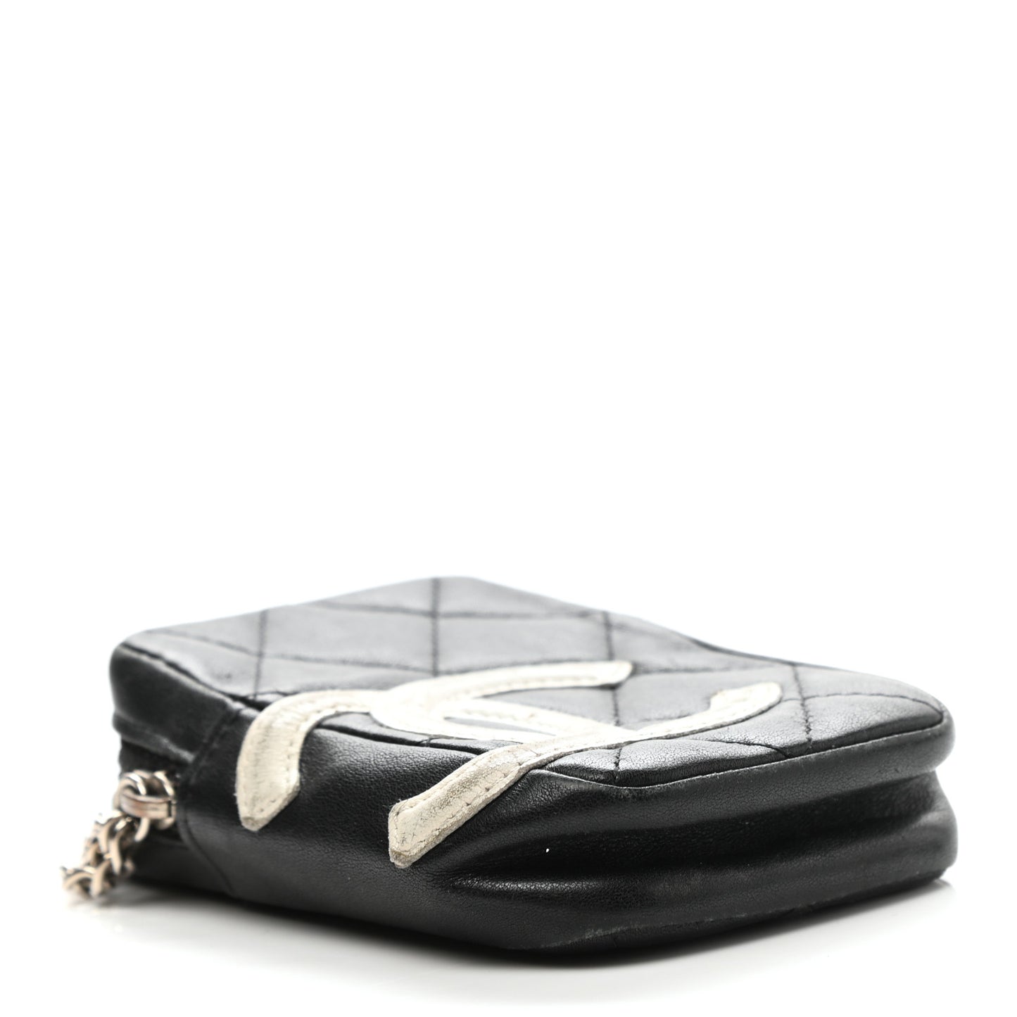 Calfskin Quilted Cambon Zip Around Cosmetic Pouch Black
