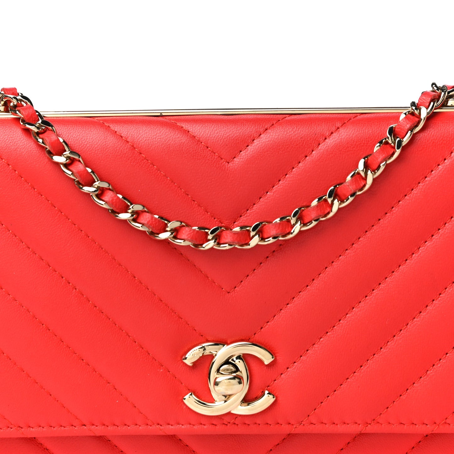 Lambskin Chevron Quilted Trendy CC Wallet On Chain WOC Red