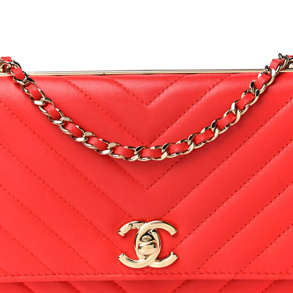 Chanel Lambskin Chevron Quilted Trendy CC Wallet On Chain WOC Red 9 of 22