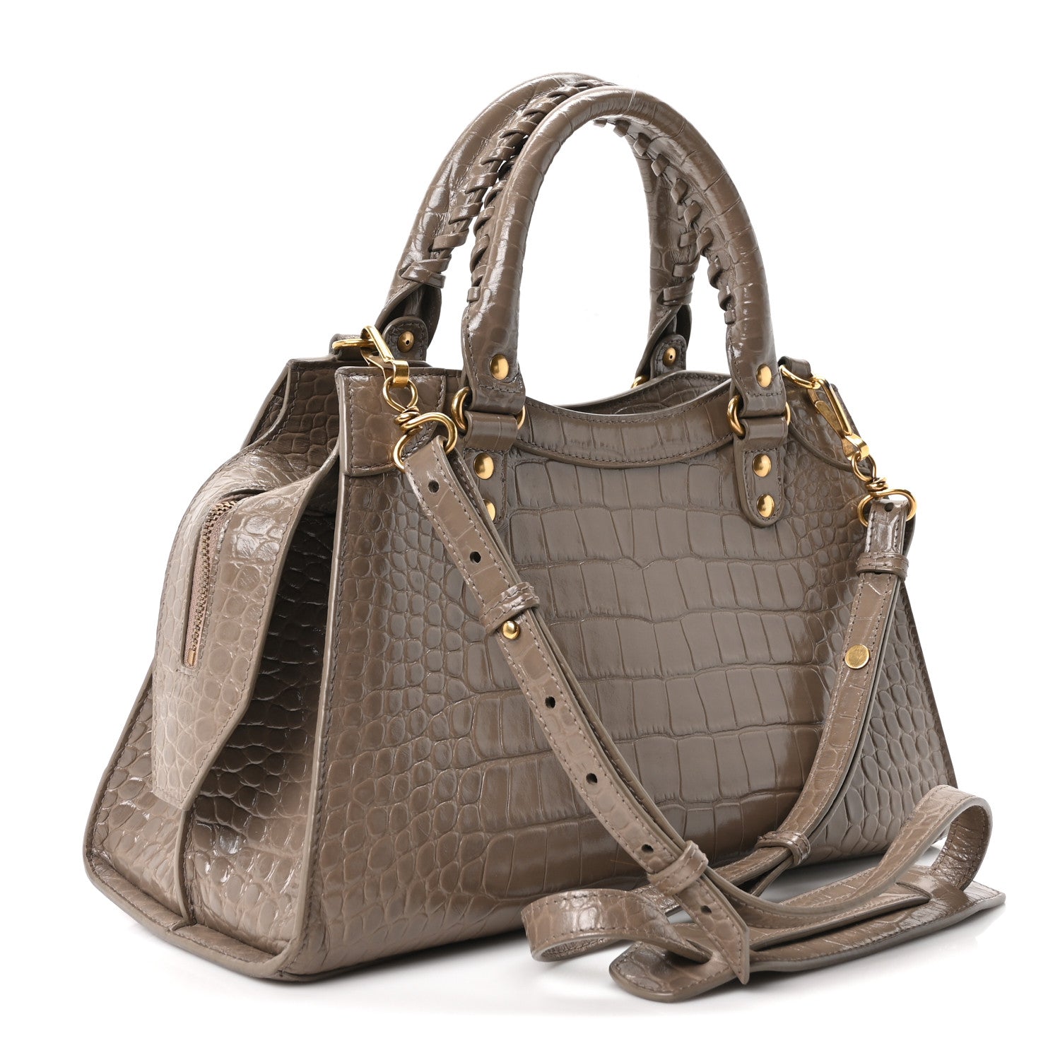 Balenciaga Shiny Supple Calfskin Crocodile Embossed Neo Classic Gold Hardware S City Mink Grey 3 of 10
