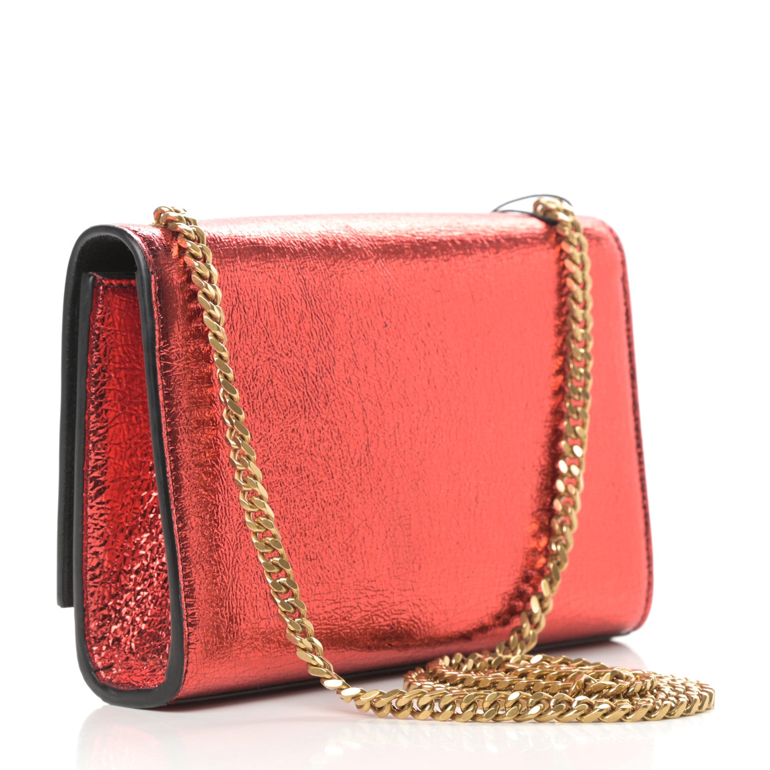 Saint Laurent Metallic Calfskin Small Classic Monogram Kate Satchel Red 3 of 12