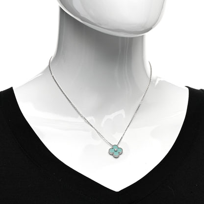 Van Cleef & Arpels 18K White Gold Diamond Celadon Green Sevres Porcelain Vintage Alhambra Pendant Necklace 2 of 5
