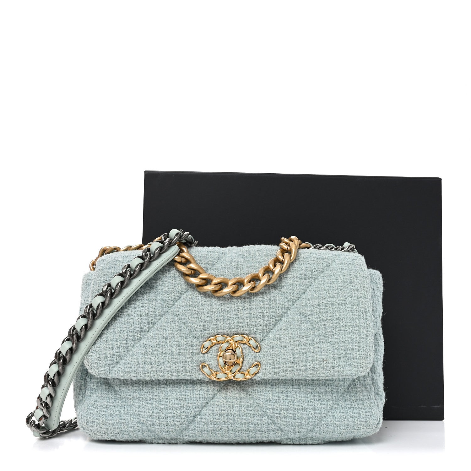 Chanel Tweed Quilted Medium Chanel 19 Flap Blue Multicolor 11 of 11