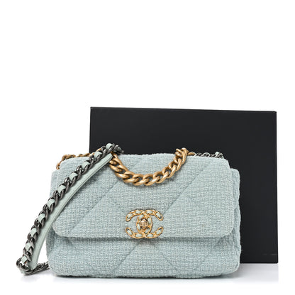 Chanel Tweed Quilted Medium Chanel 19 Flap Blue Multicolor 11 of 11