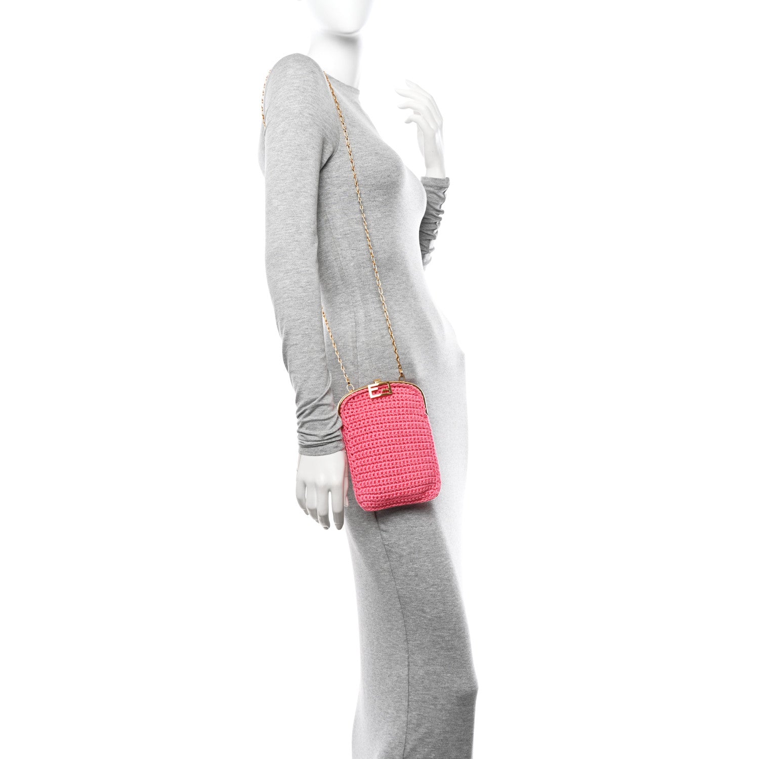 Fendi Fabric Crochet Baguette Phone Bag Rosa 2 of 10