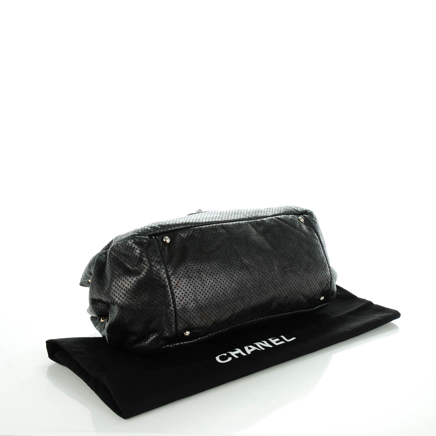 Chanel Metallic Calfskin Perforated Large Drill Accordion Flap Black 4 of 7