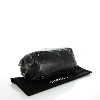 Chanel Metallic Calfskin Perforated Large Drill Accordion Flap Black 4 of 7