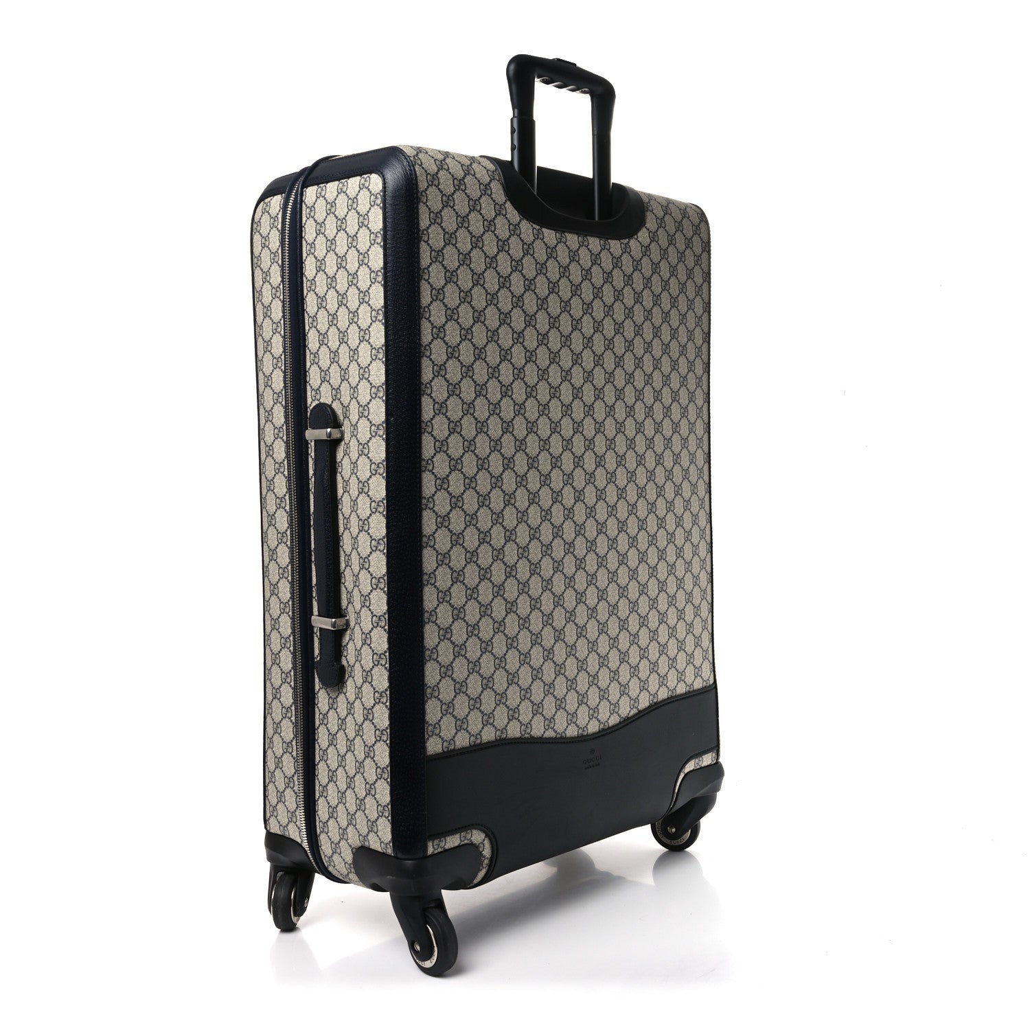 Gucci GG Supreme Monogram Textured Dollar Calfskin Web Large Savoy Trolley Suitcase Beige Blue 2 of 9