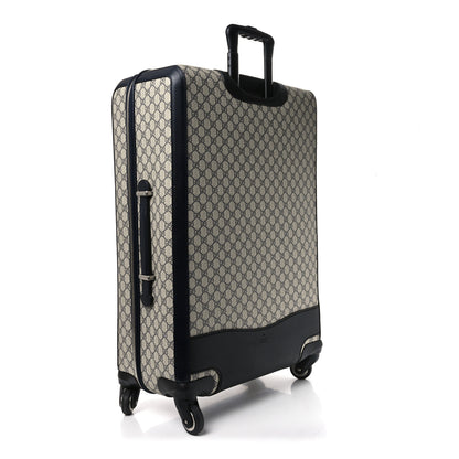 Gucci GG Supreme Monogram Textured Dollar Calfskin Web Large Savoy Trolley Suitcase Beige Blue 2 of 9