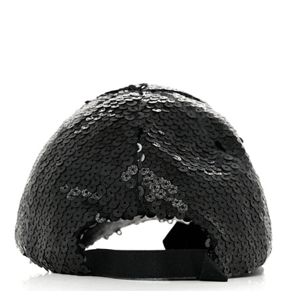 Chanel Sequin Embellished CC Baseball Cap Hat Black 6 of 8