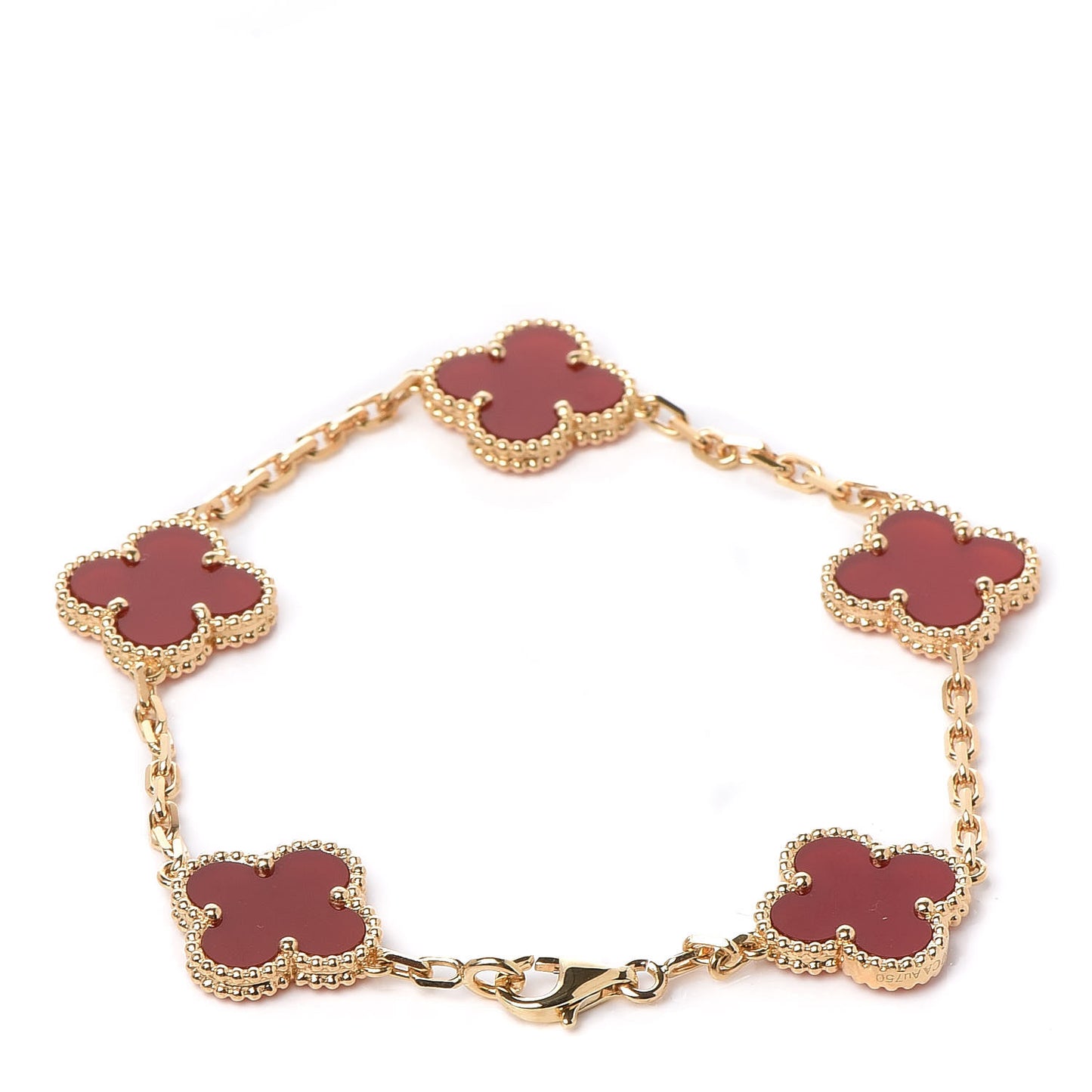 18K Yellow Gold Carnelian 5 Motifs Vintage Alhambra Bracelet