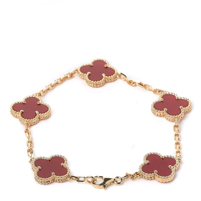 Van Cleef & Arpels 18K Yellow Gold Carnelian 5 Motifs Vintage Alhambra Bracelet 4 of 8