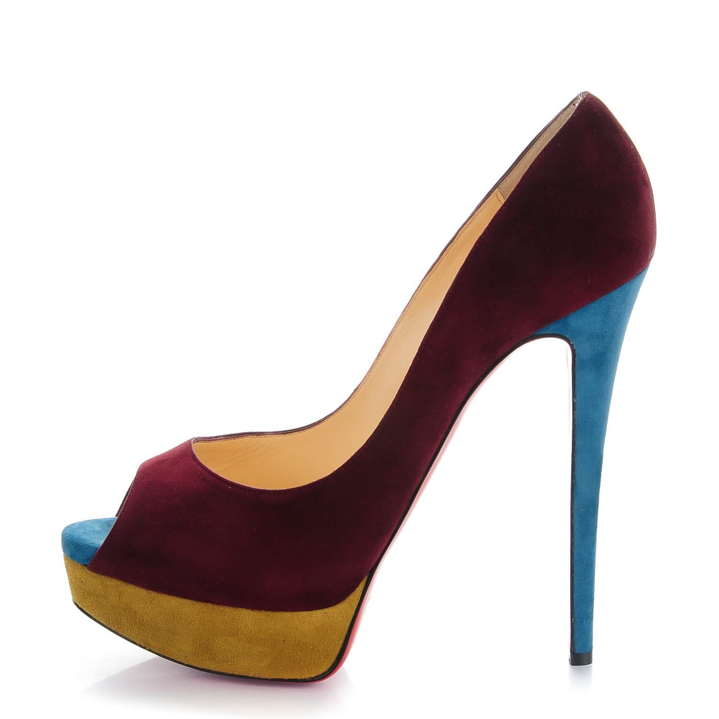 Sued Lady Peep 150 Pumps 40.5 Maroon Turquoise Olive