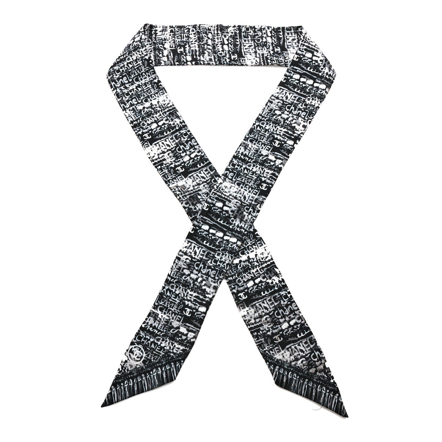 Silk CC Slim Bandeau Scarf Black White