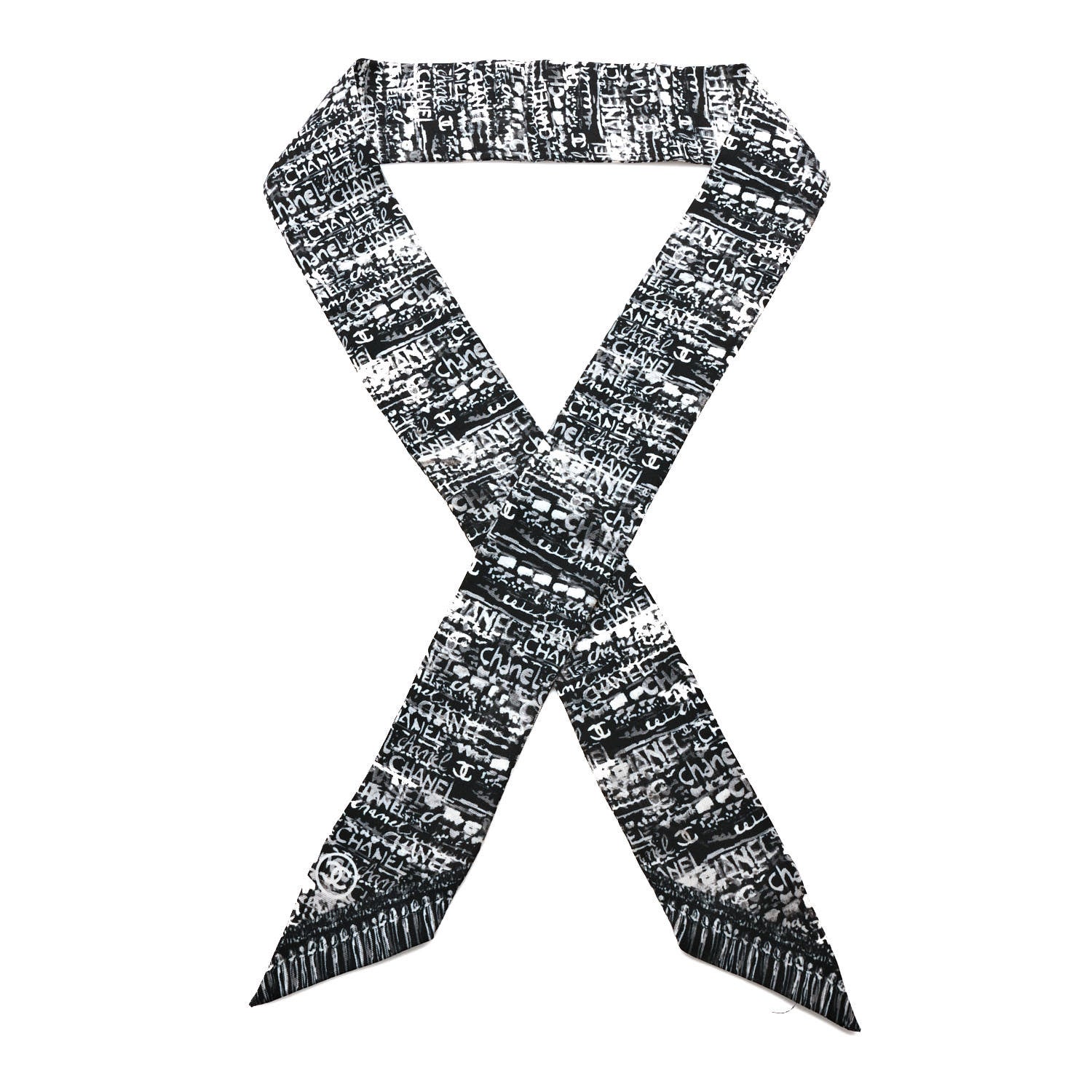 Chanel Silk CC Slim Bandeau Scarf Black White 1 of 4