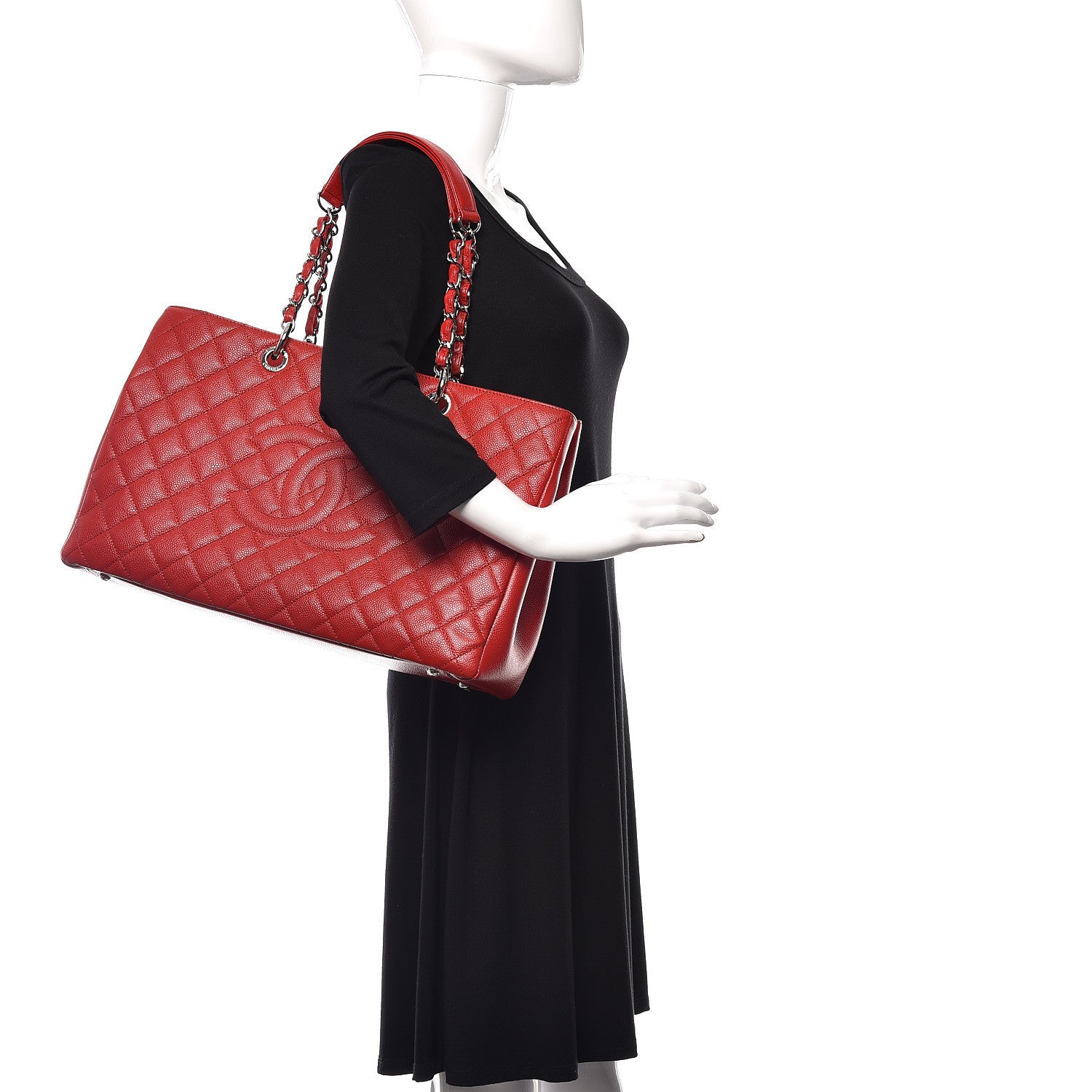 Chanel Caviar Quilted XL Grand Shopping Tote GST Red 2 of 11