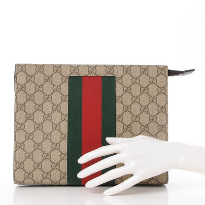 Gucci GG Supreme Monogram Selleria Calfskin Web New Web Cosmetic Case Beige Ebony Cocoa 2 of 7