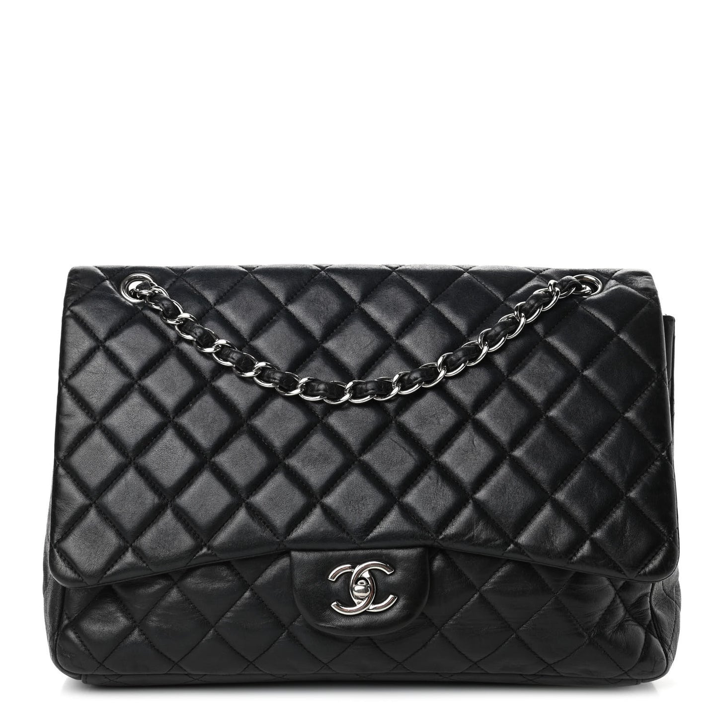 Lambskin Quilted Maxi Single Flap Black