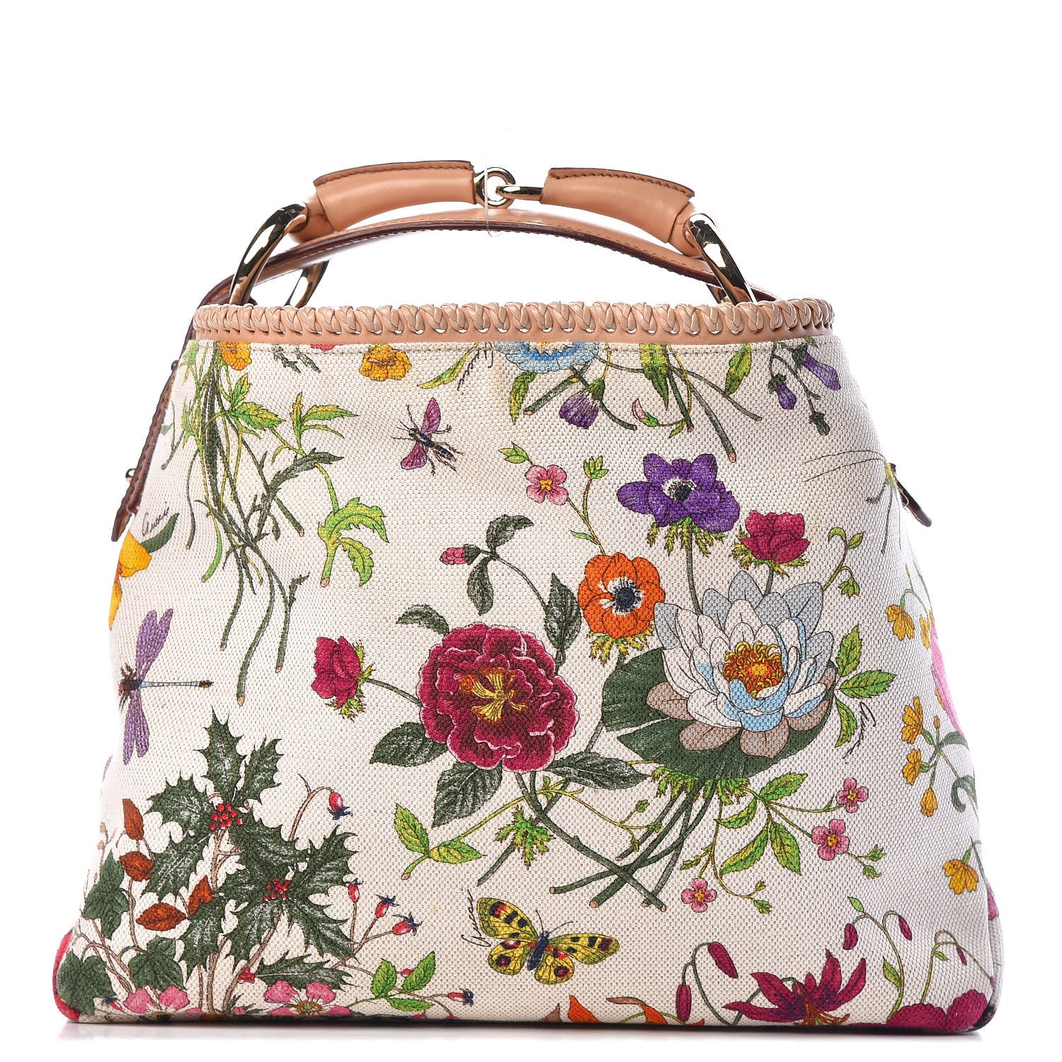 Gucci Canvas Flora Floral Small Horsebit Chain Hobo 1 of 11