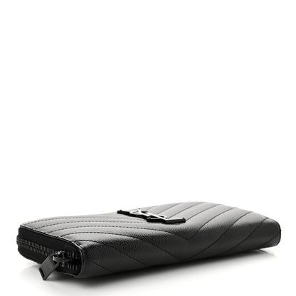 Saint Laurent Grain De Poudre Matelasse Chevron Monogram Monochrome Zip Around Wallet Black 4 of 6
