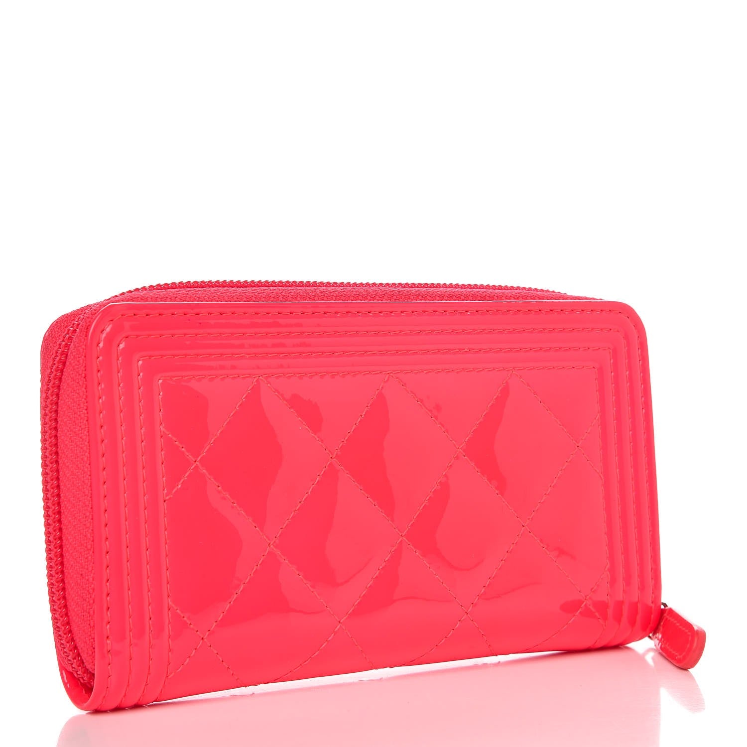 Chanel Patent Quilted Small Boy Zip Around Wallet Pink 3 of 8