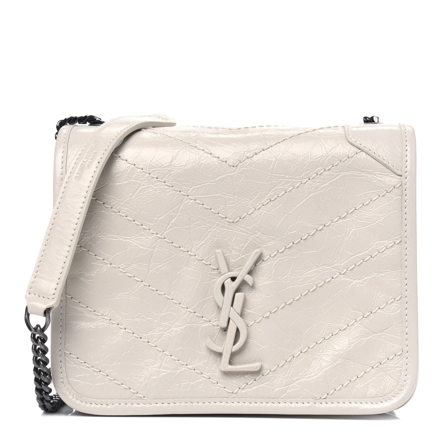 Crinkled Calfskin Matelasse Monogram Niki Chain Wallet Crema Soft