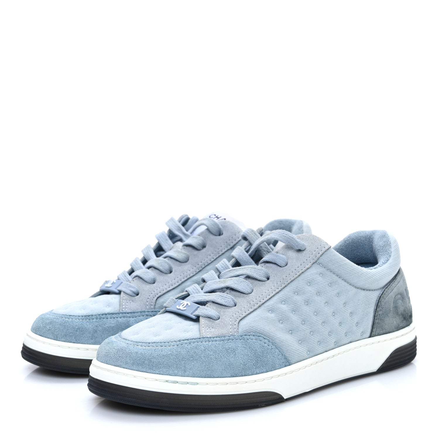 Chanel Fabric Suede Calfskin Logo Sneakers 36 Light Blue Turquoise 4 of 10